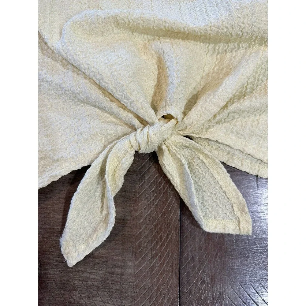LOFT Women’s Square Neck Tie Front Soft Yellow Blouse Puff Sleeve Top Size M